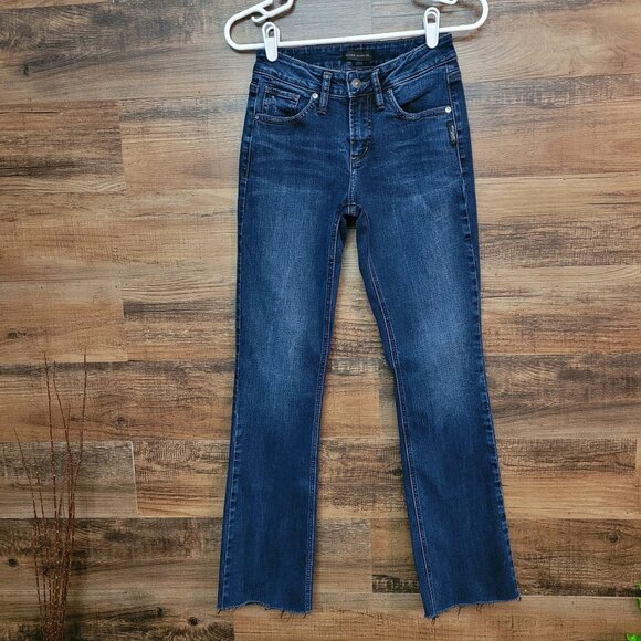 Silver Jeans Size 25 Avery Slim Bootcut Raw Hem Low Rise Dark Wash Western - Picture 1 of 11